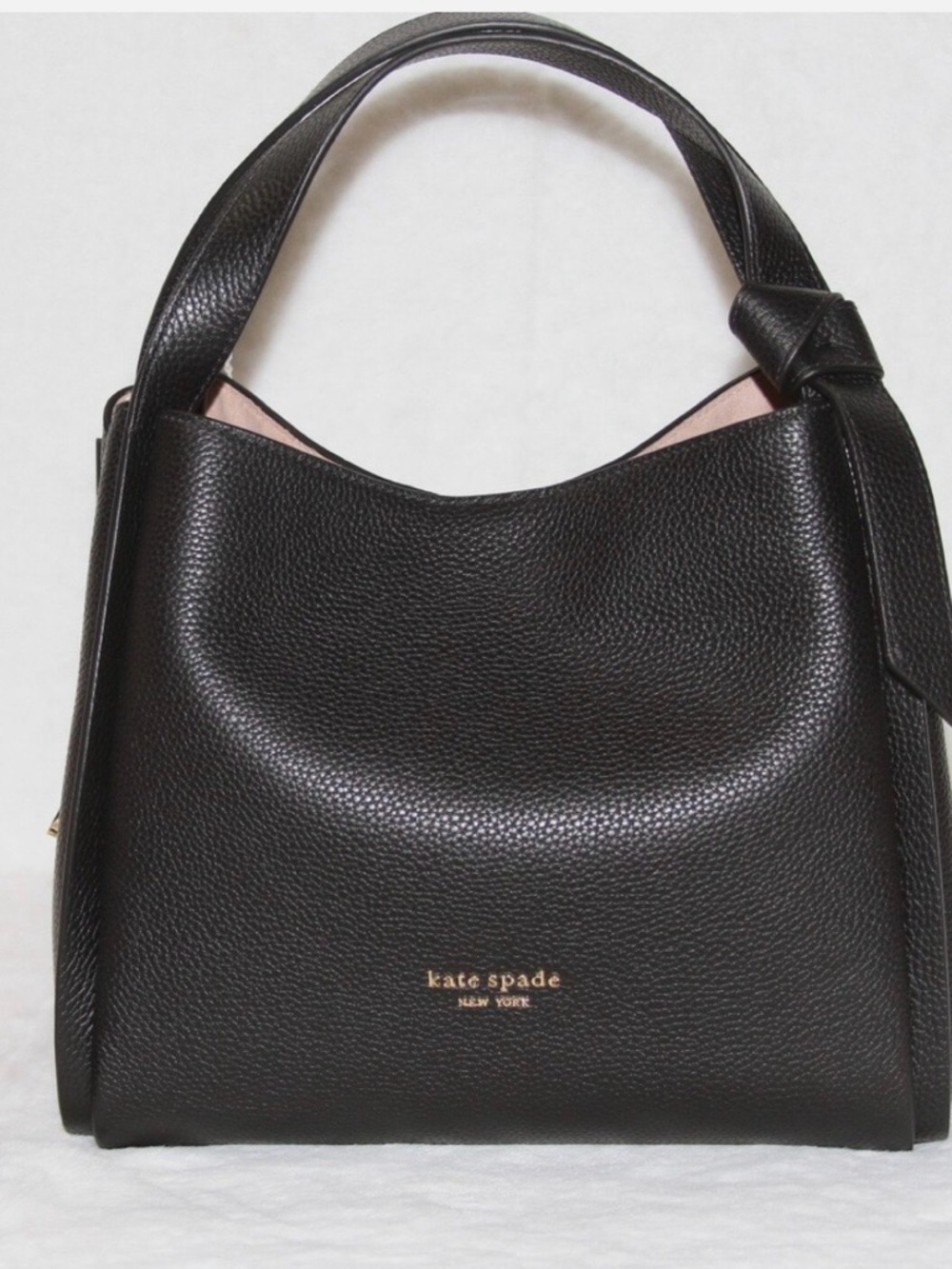 kate spade Black Pebbled Leather Shoulder Bag with Gold Logo